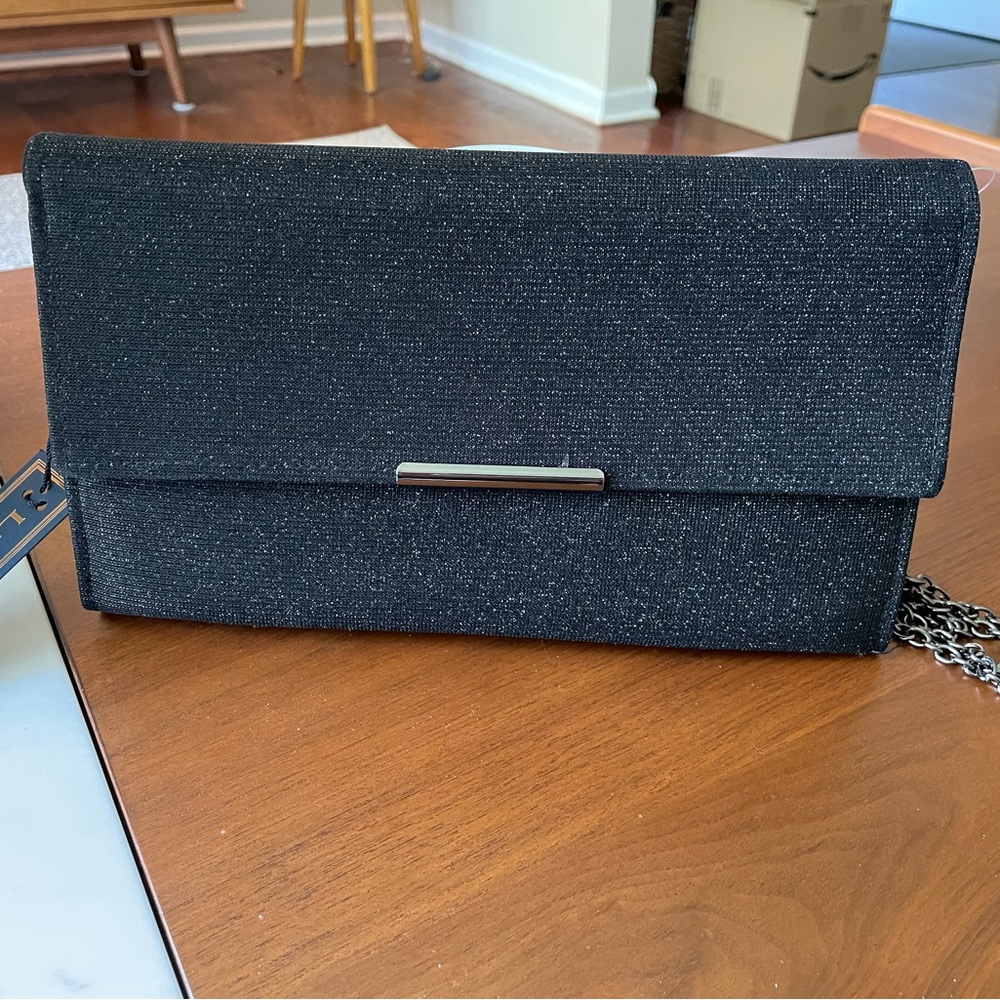 La Regale black glitter clutch